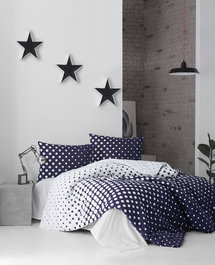 L'essentiel linge de maison Juego de funda de edredón doble Ranforce Azul oscuro y Blanco de 4 piezas